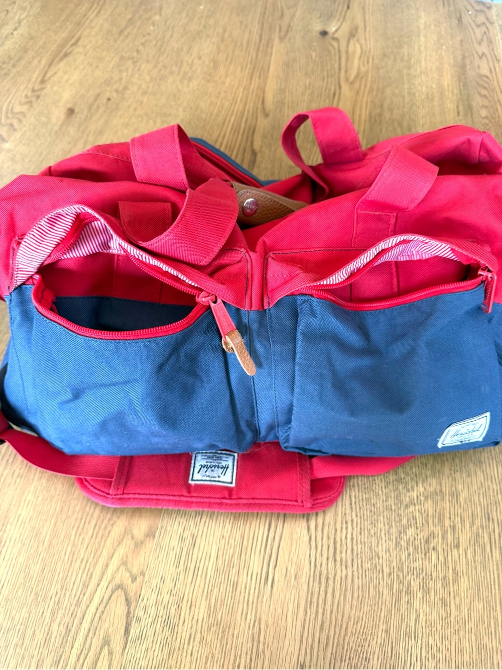 Herschel Supply Co Novel Red Navy Colorblock Duffle Weekender Bag OS - Picture 13 of 16